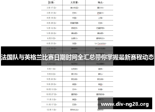 法国队与英格兰比赛日期时间全汇总带你掌握最新赛程动态