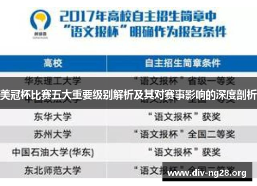 美冠杯比赛五大重要级别解析及其对赛事影响的深度剖析 美冠杯比赛五大重要级别解析及其对赛事影响的深度剖析